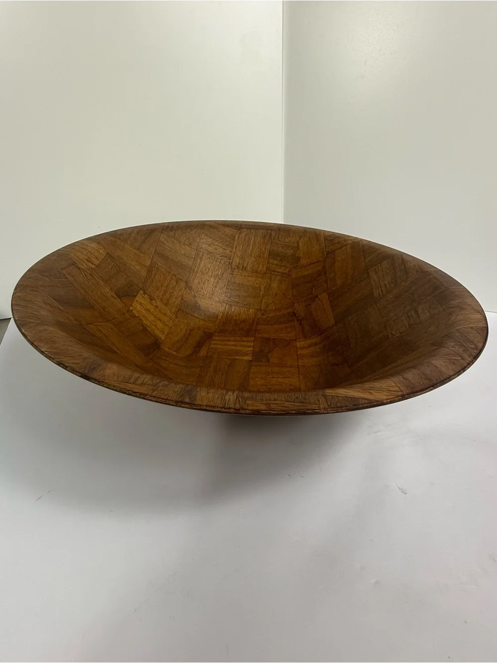 Weavewood Inc. Minneapolis Brown Parquet Wooden 14” Vintage Serving Bowl
